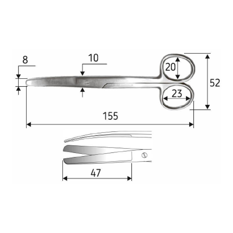 Ножиці J-22-028 хірургічні 15,5 см тупий/тупий, вигнуті.